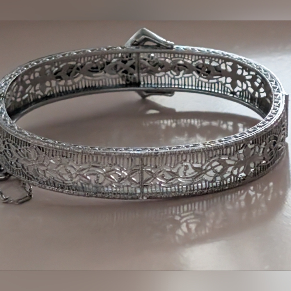 Authentic 1920s John H Peckham Bangle Bracelet Rhodium Plated - Picture 8 of 9
